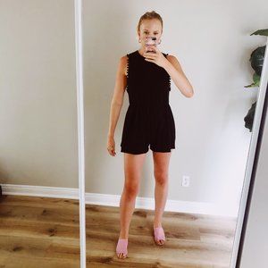 ASOS Black Drop Armhole Jersey Romper w/ Pom Poms